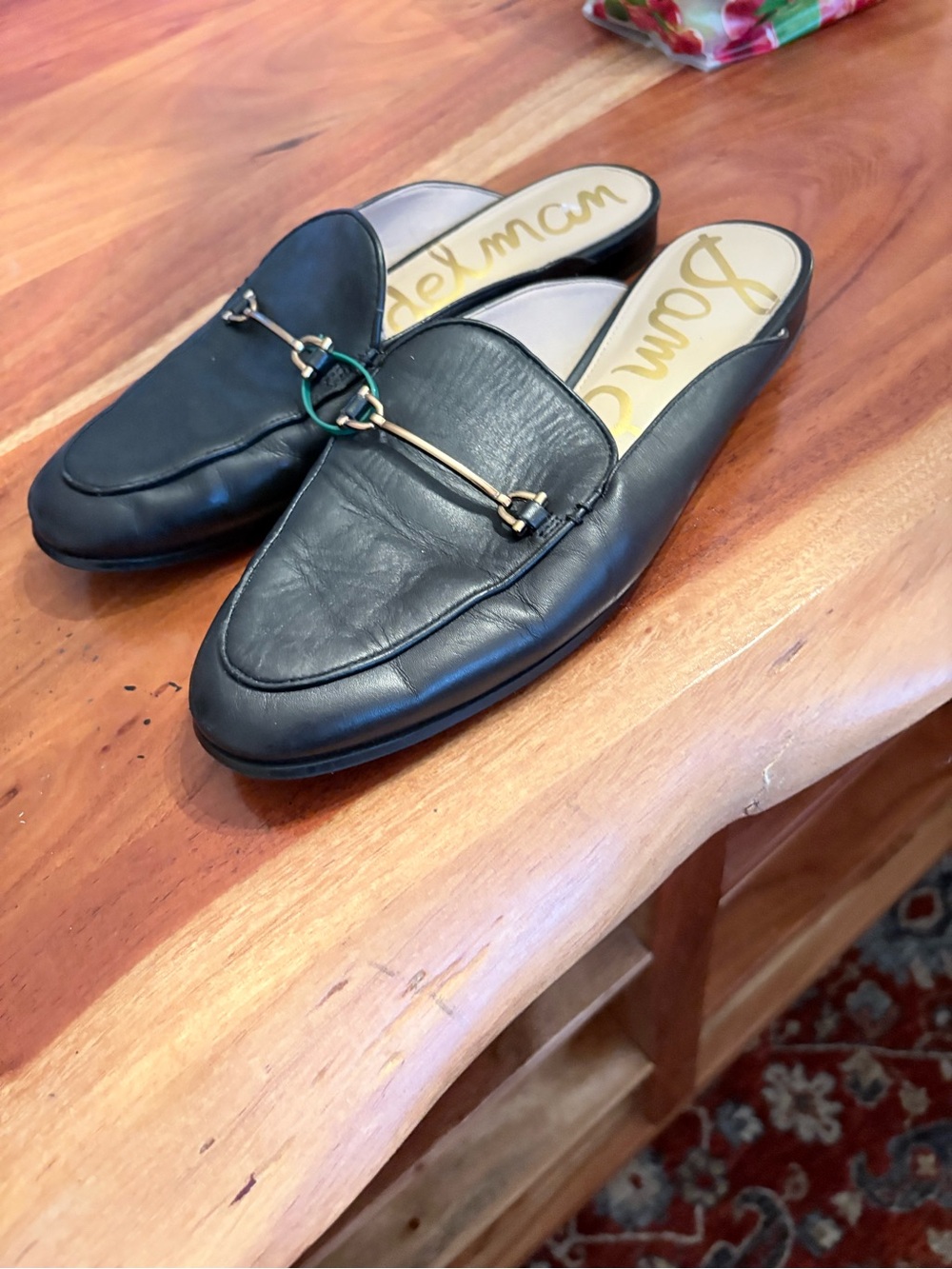 Sam Edelman Black Leather Mule Loafers with Gold Bit